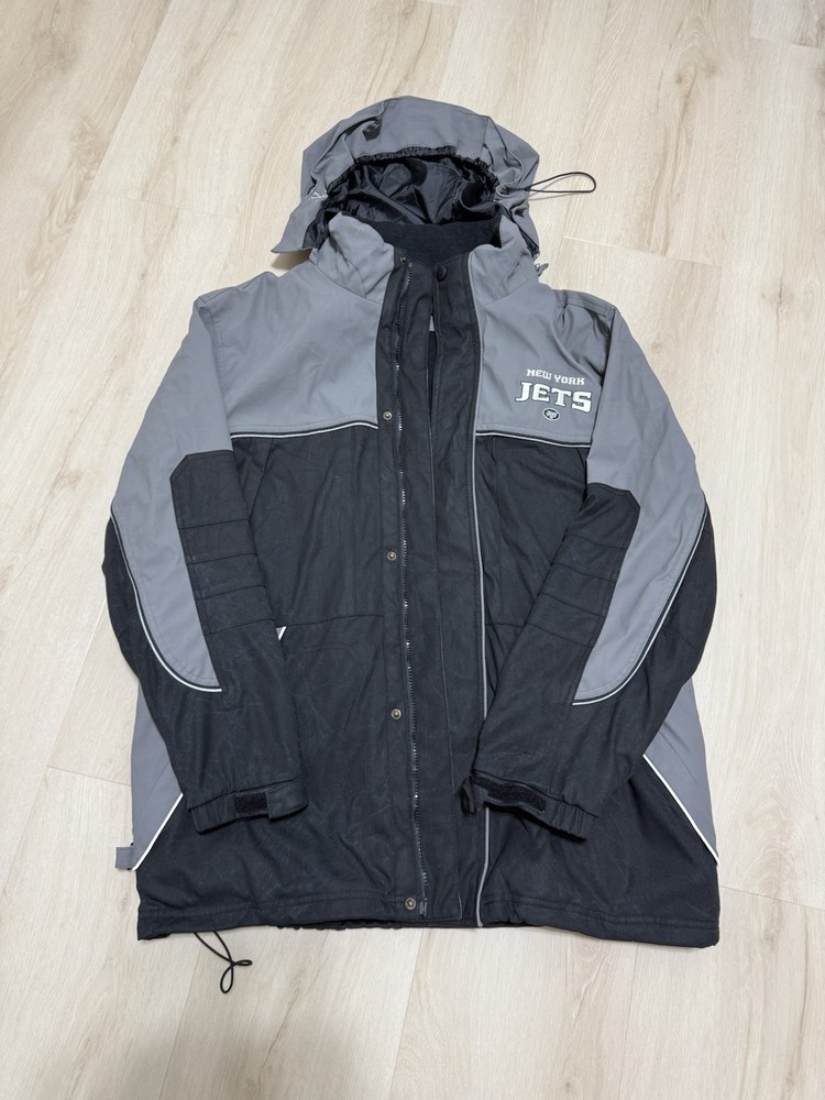 New York Jets NFL Black Full Zip Hooded Jacket Men's Size Large Embroidered