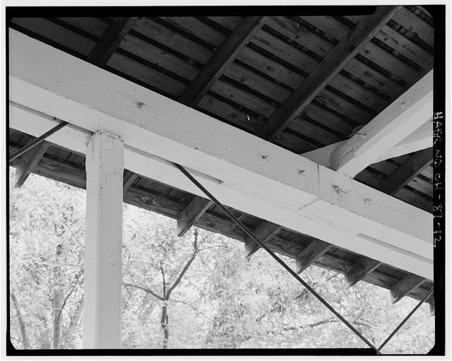 12. Detail view of upper chord connections - Germantown Covered Bridge, Center