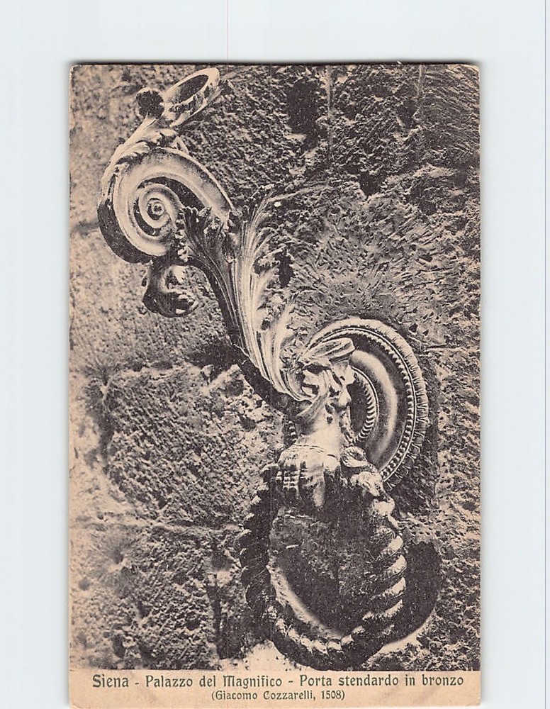Postcard Porta stendardo in bronzo from the Palazzo del Magnifico Siena Italy