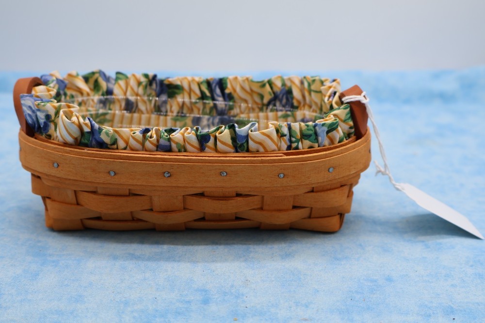 Longaberger 1997 Small Rectangular Basket w/ Floral Liner & Protector 7.75”