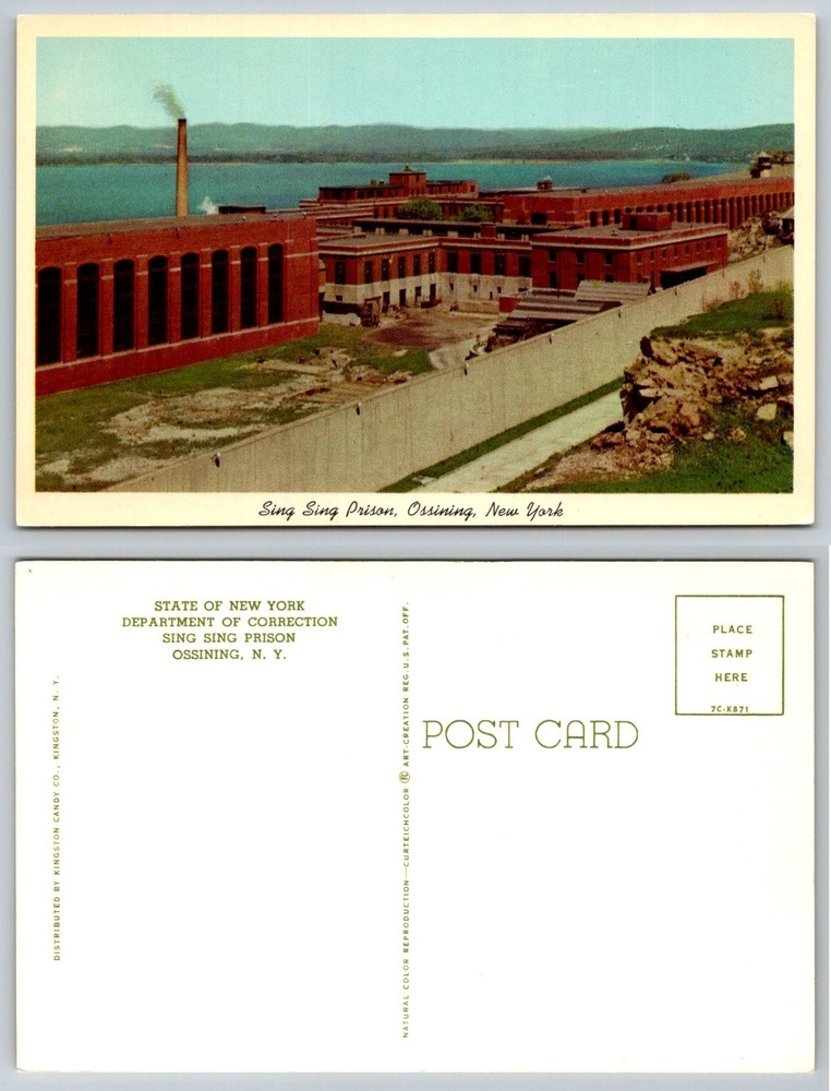 Vintage Sing Sing Prison Ossining NY Postcard Curteichcolor Hudson River
