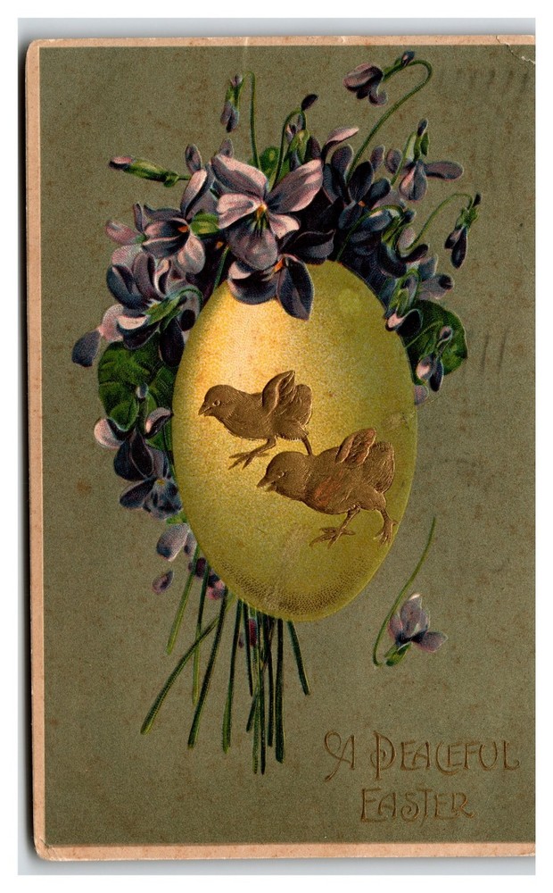 Antique 1910 Easter Postcard Embossed Chicks Violets German Printed Philadelphia