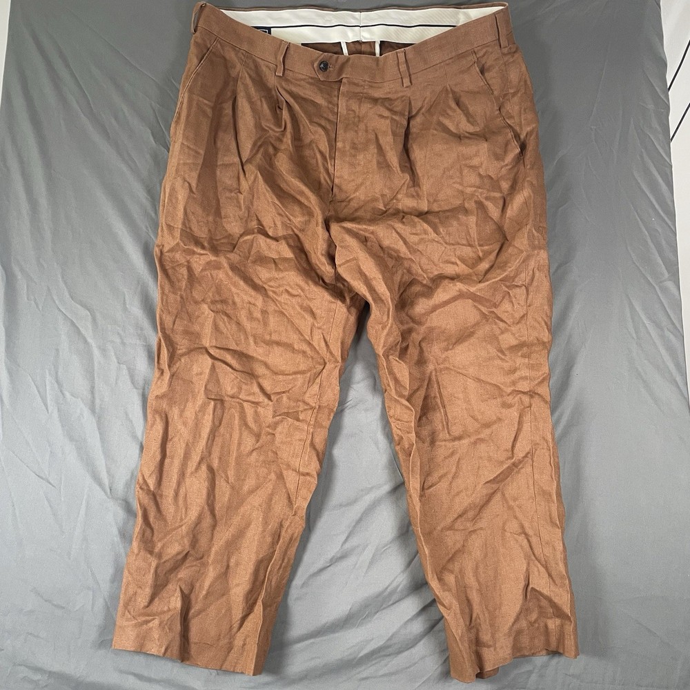 Paul Frederick 100% Linen Pants Size 40 Brown Preppy Dress Business