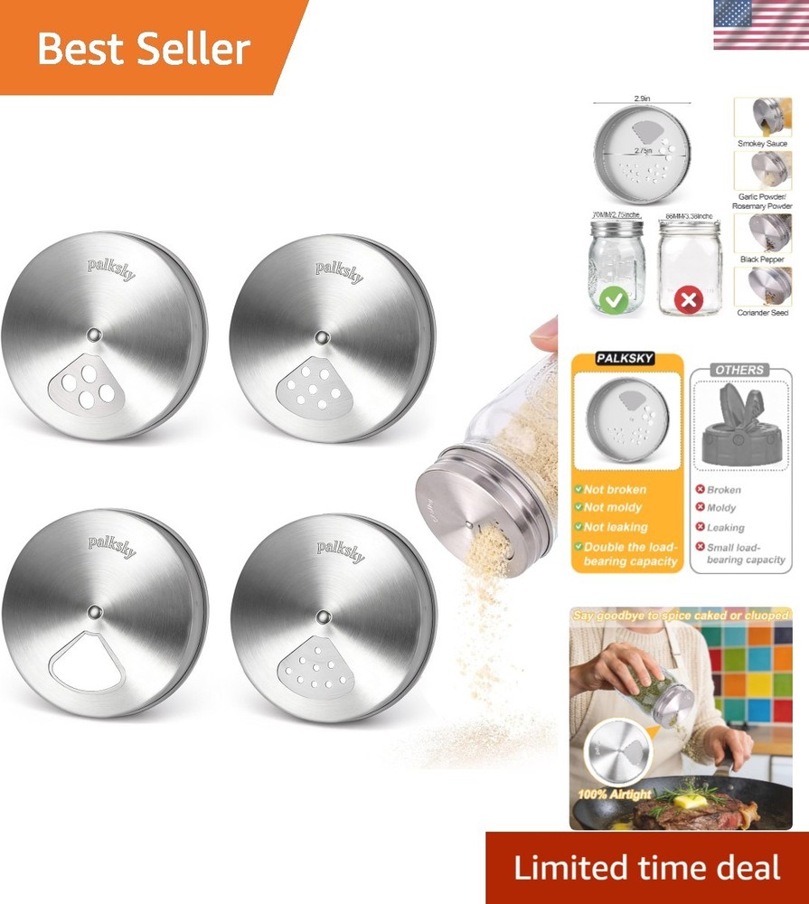 Mason Jar Spice Shaker Lids Stainless Steel, 4 Pack Regular Mouth Mason Canning