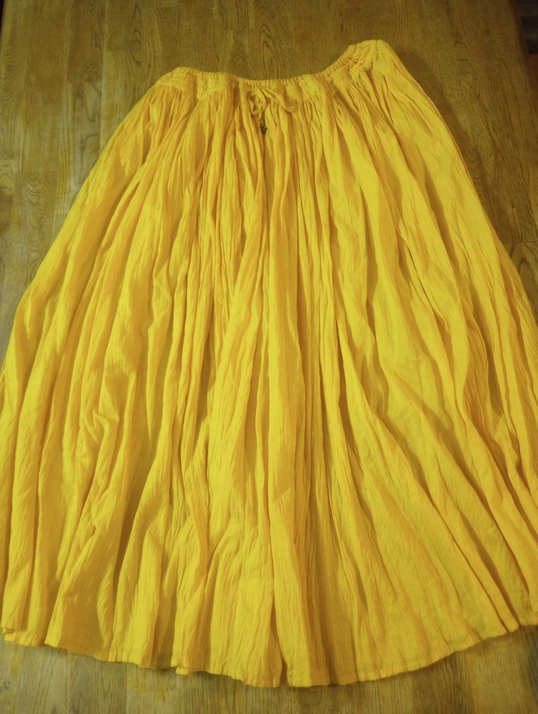 Women's Yellow 100% Cotton LG  Midi Skirt  India Boho Festival Peasant Hippie