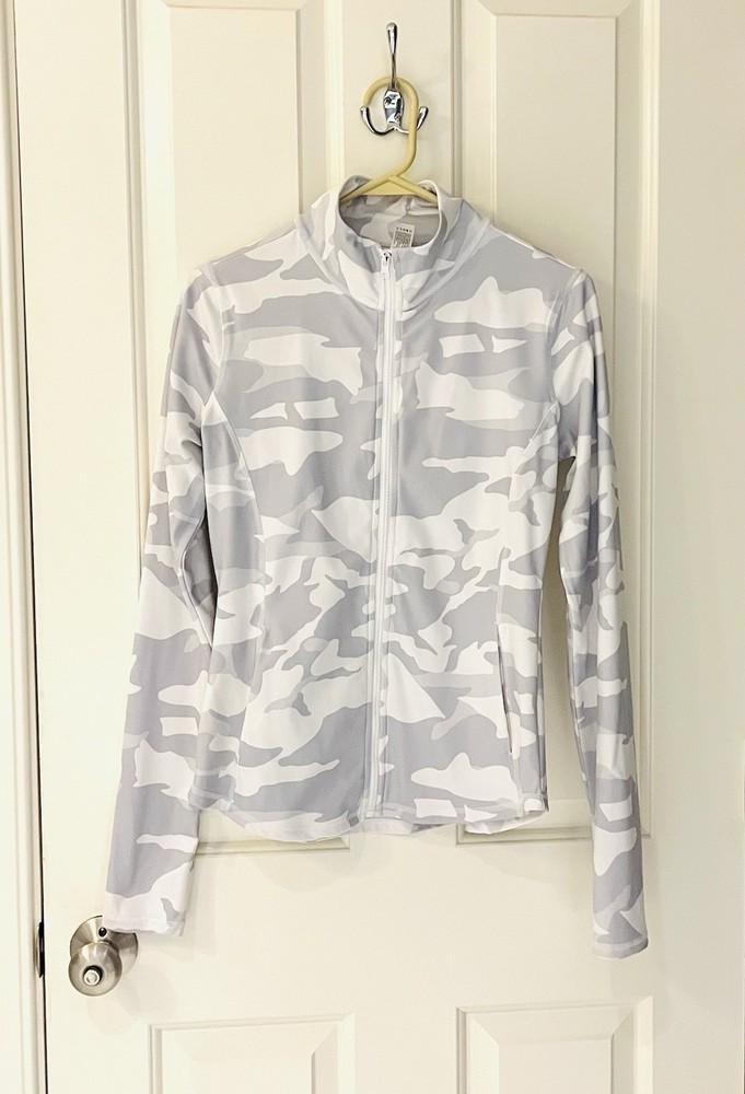 90 Degree By reflex White And Gray Camo Full Zip Workout Jacket Women’s S