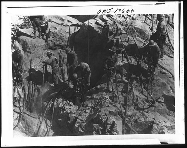Photo:Boulder Colorado 1900s Men Drilling Rock Quarry Workers on Cliff