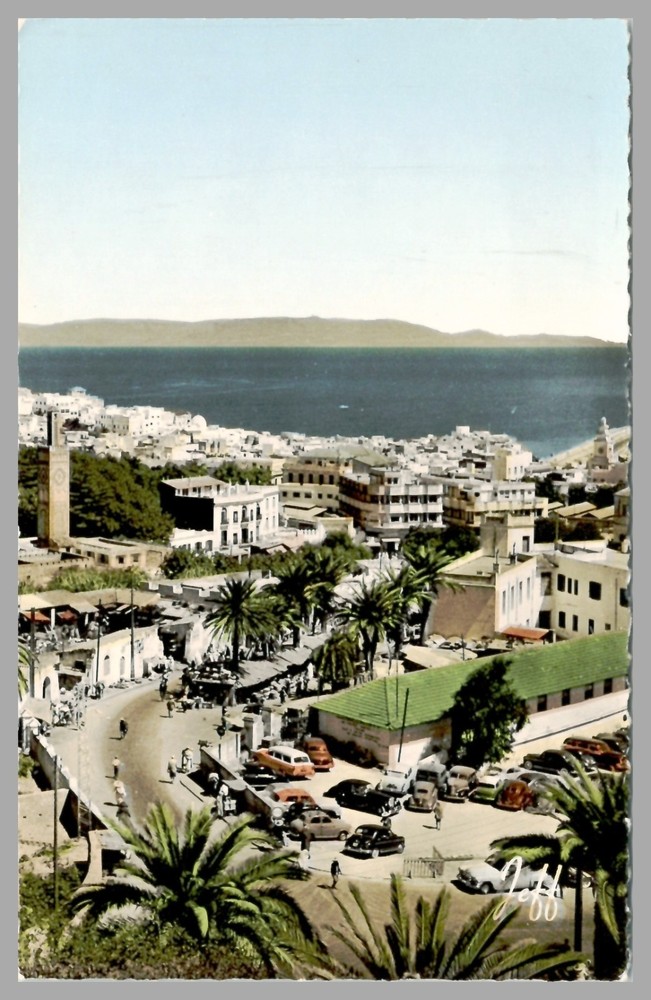Tangier Morocco Aerial View Waterfront Vintage Cars Chrome c1950s UNP Postcard
