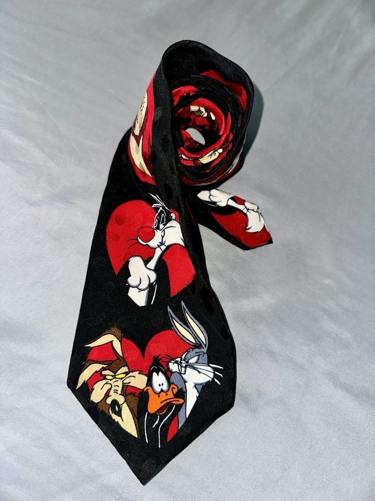 Looney Tunes Mania 100% Silk Tie Taz Sylvester Bugs Bunny Daffy Duck-1994