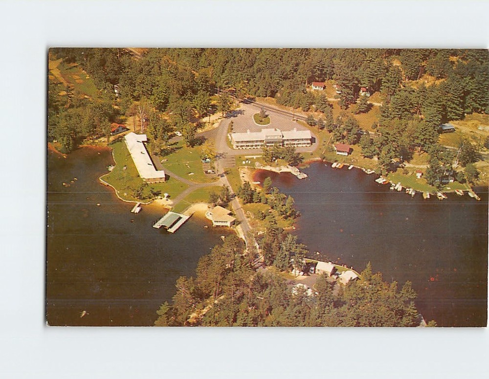 Postcard Aerial View Christmas Island Motel Laconia New Hampshire USA