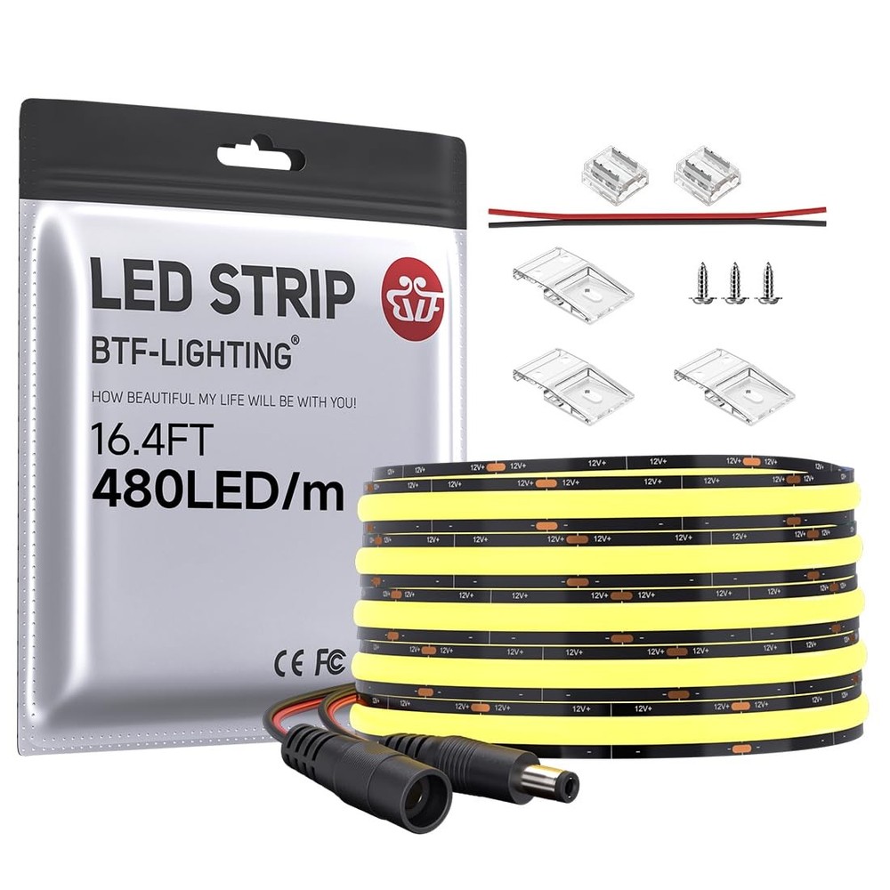 FCOB COB LED Strip 480LEDs/m Flexible High-Density Uniform Lighting 9W/m 16.4FT DC12V