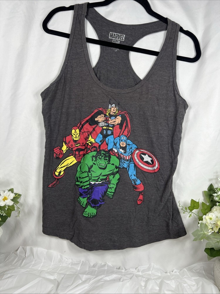 Marvel Comics Tank Top Shirt Women's Medium Gray The Avengers Graphic Sleeveless