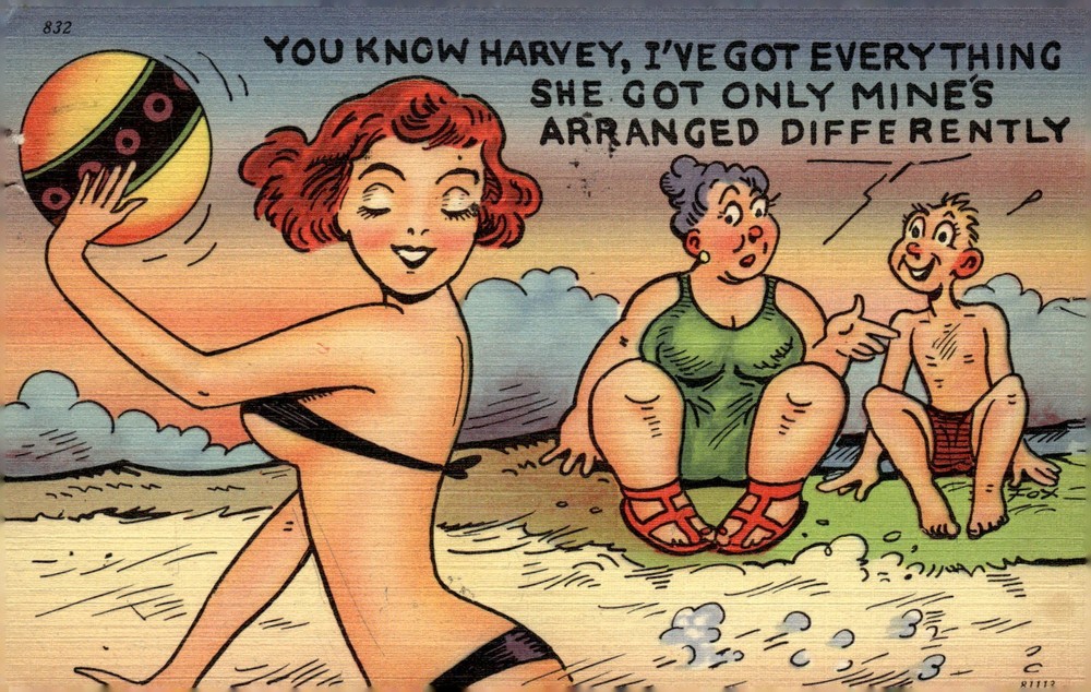 1953 Wildwood NJ Tichnor Bros Comic Linen Beach Pinup Humor Postcard