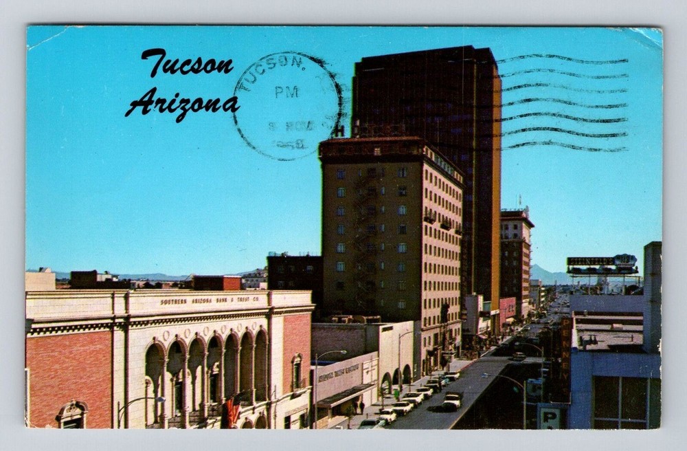 Tucson AZ-Arizona, Birds Eye View Downtown Tucson, Vintage Souvenir Postcard