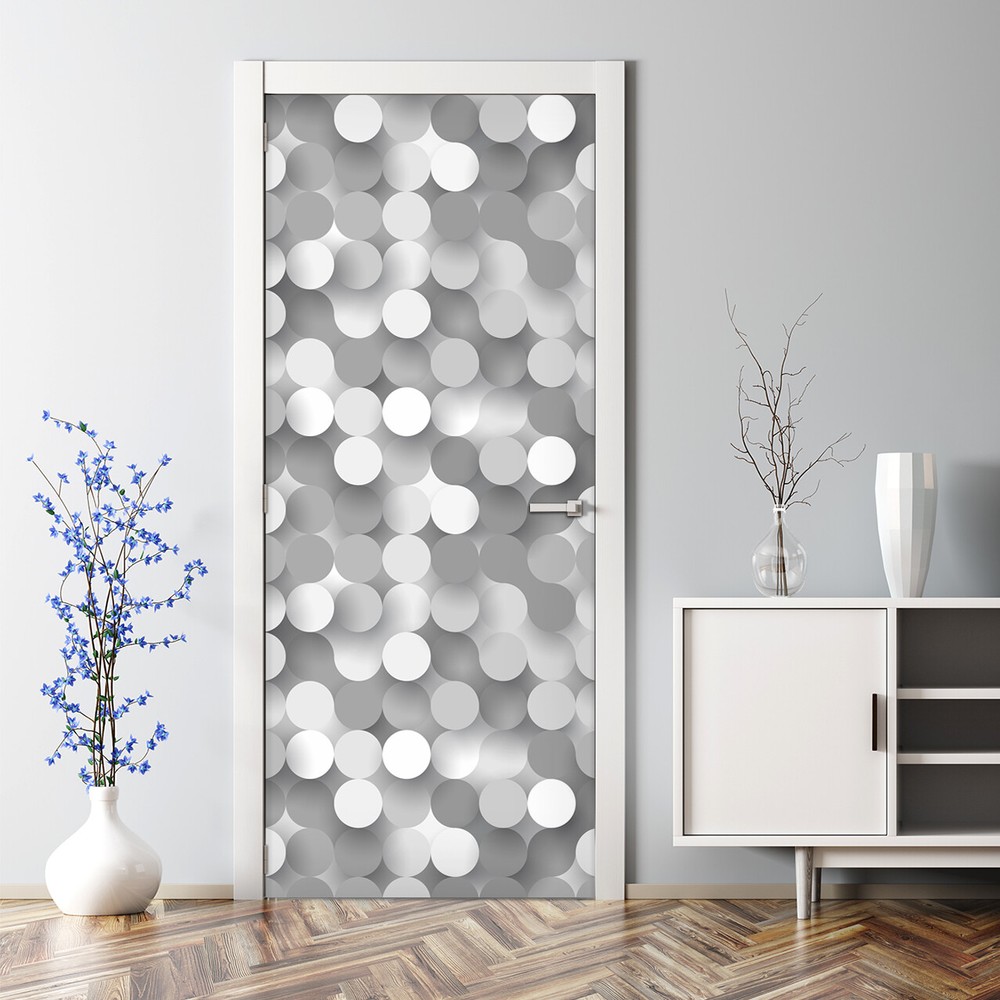 Bubble-free reusable grey and white flat circle door decal sticker decor  