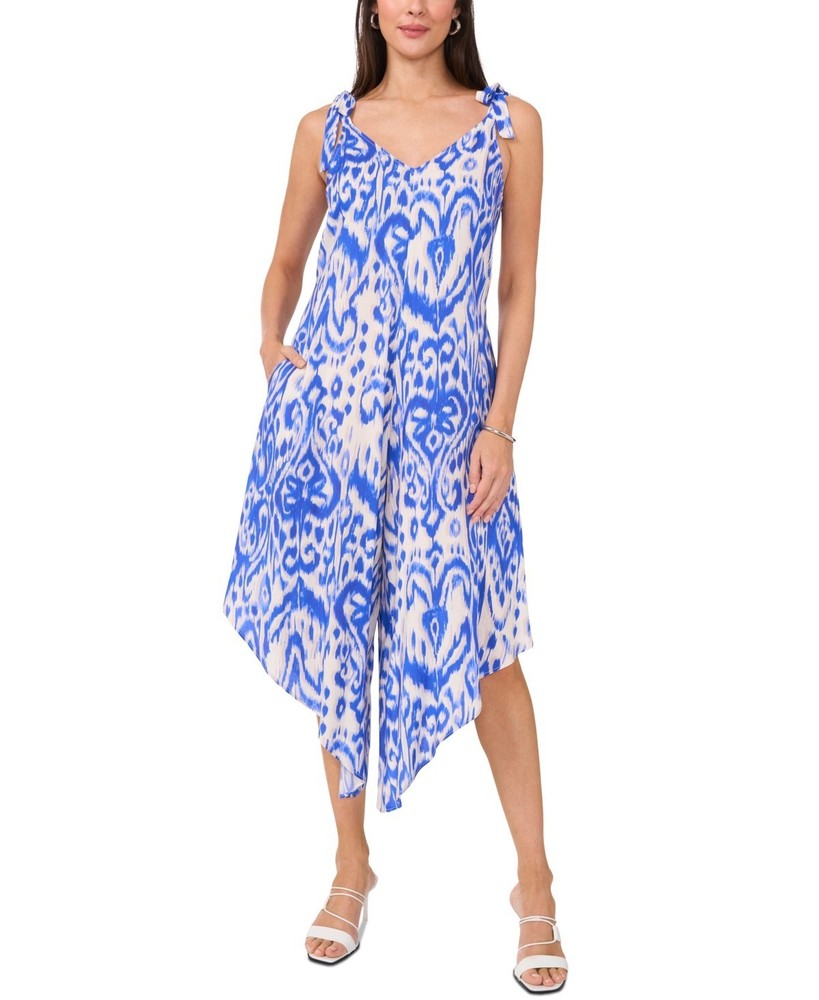 Vince Camuto V-Neck Sleeveless Tie-Shoulder Angled-Hem Jumpsuit Blue Size M 0468