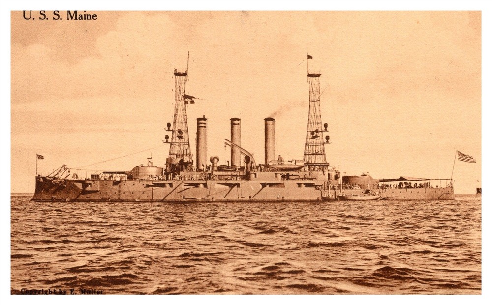 USS Maine Navy WWI Second Class Battleship C1895 Sepia Postcard AE18
