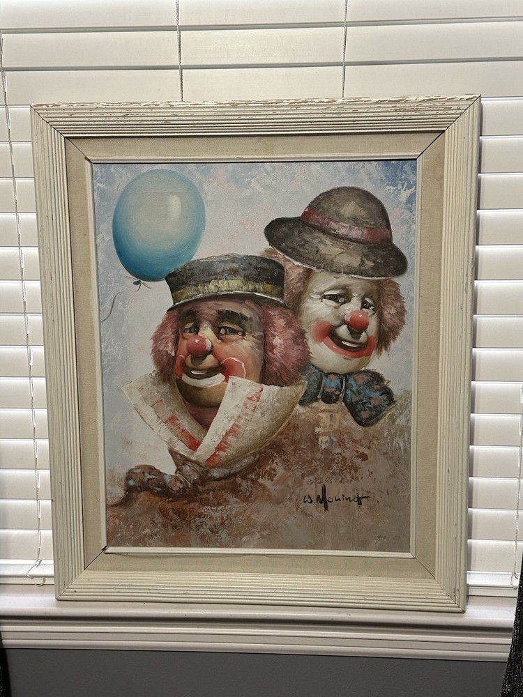 William Moninet Original Signed W. Moninet Framed Oil On Canvas Clown Painting