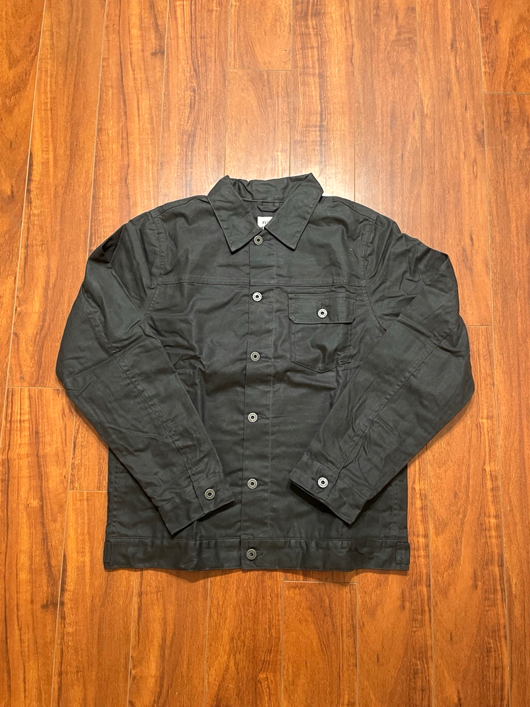 Flint And Tinder Flannel Lined Waxed Trucker Jacket Mens Size Medium Coal
