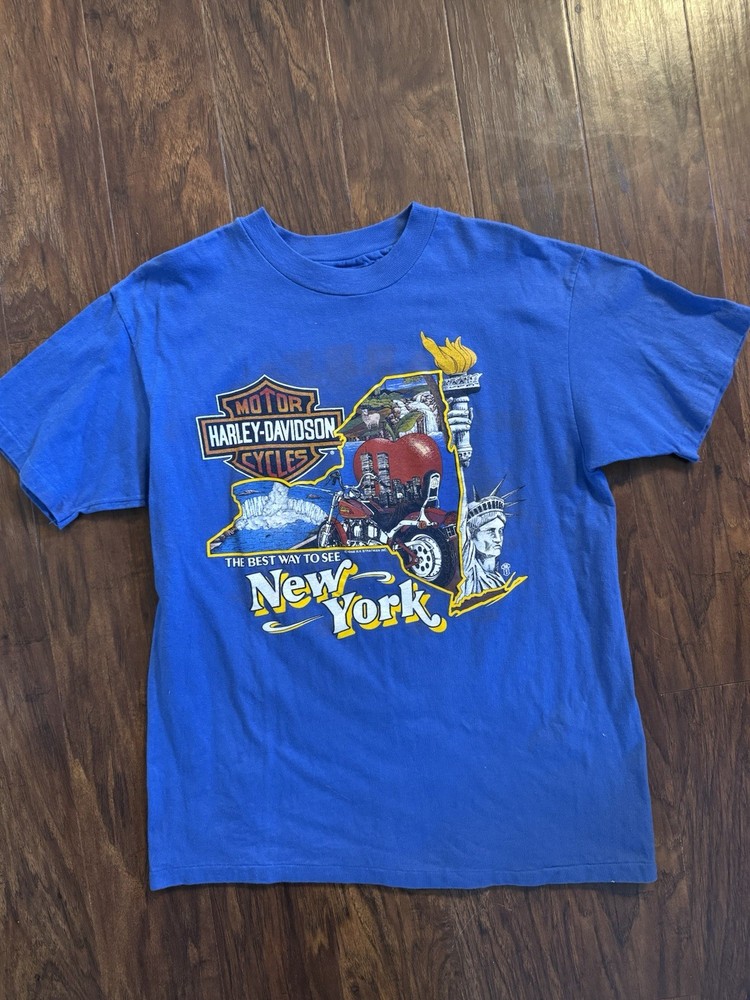 Vintage 80s Harley Davidson New York T Shirt Large Twin Towers Rare 9/11 NYC