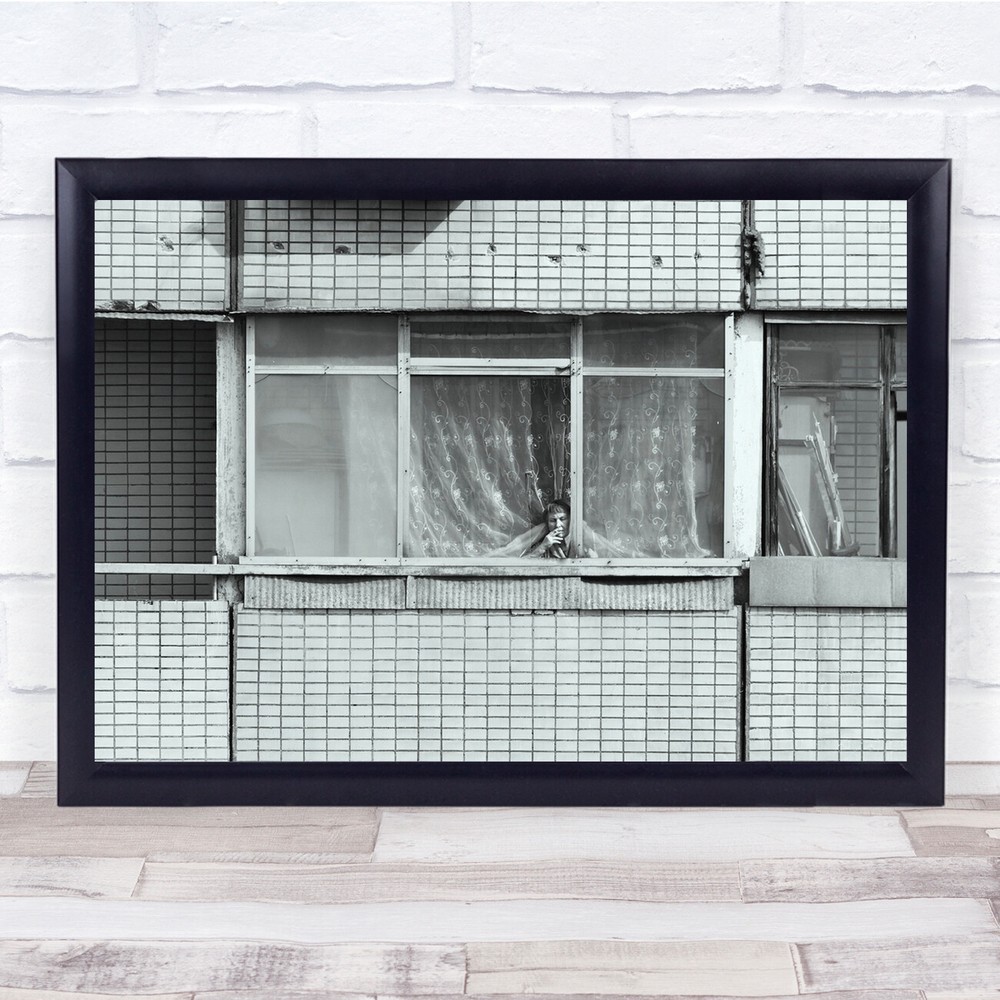 Black & White People Street City Building Structure Wall Art Print