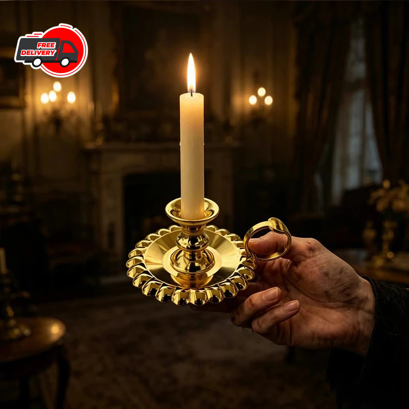 Gold Plated Orthodox Candle Holder Handheld Church Liturgy Home Altar Christian