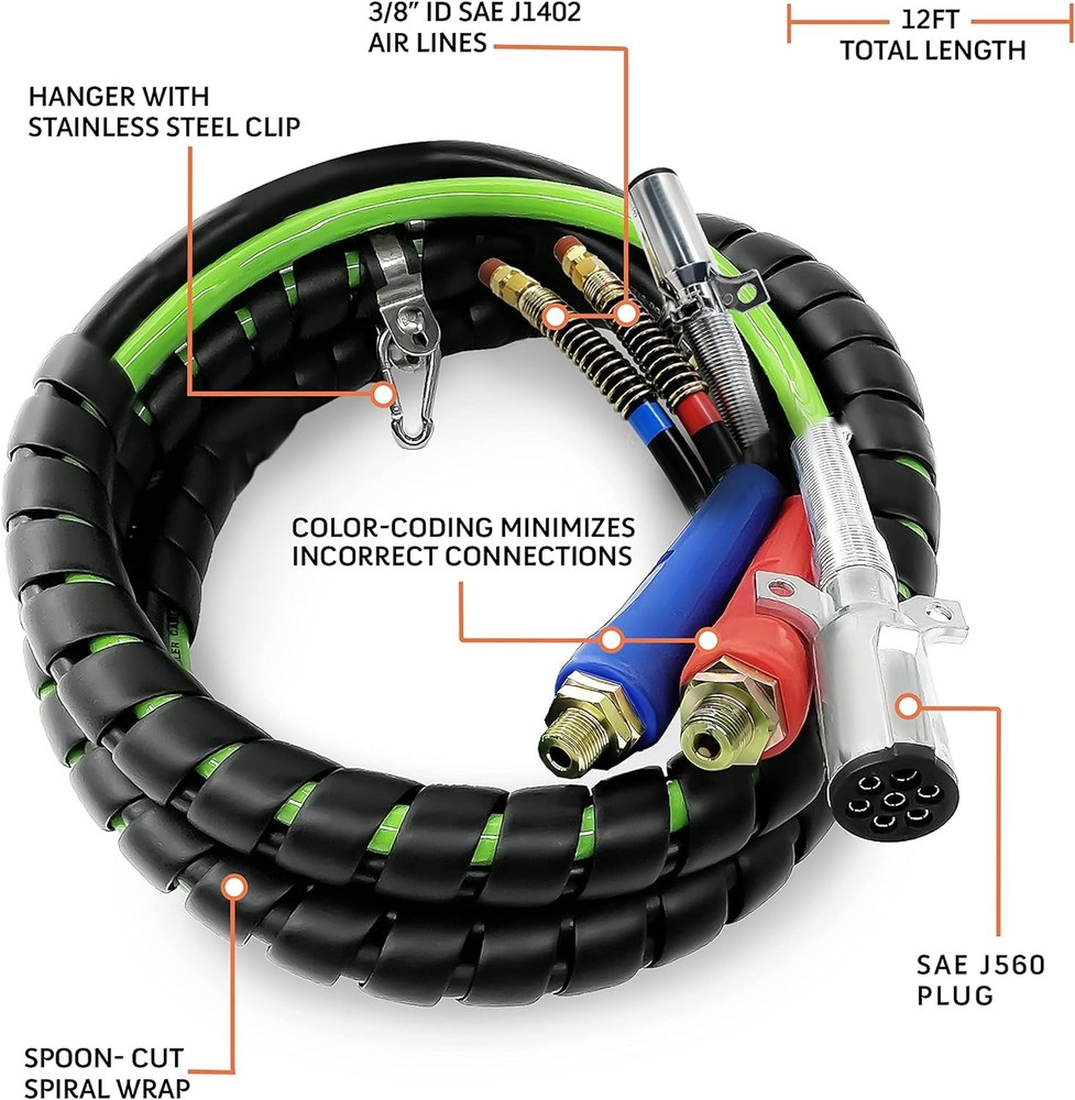 Semi Truck Air Lines Kit Airlines for Semi Truck Tractor Trailer Air Hose 12ft