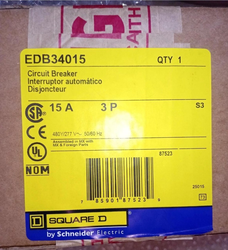 Square D EDB34015 - Mini Curcuit Breaker 15A 3P 25kA - MCB