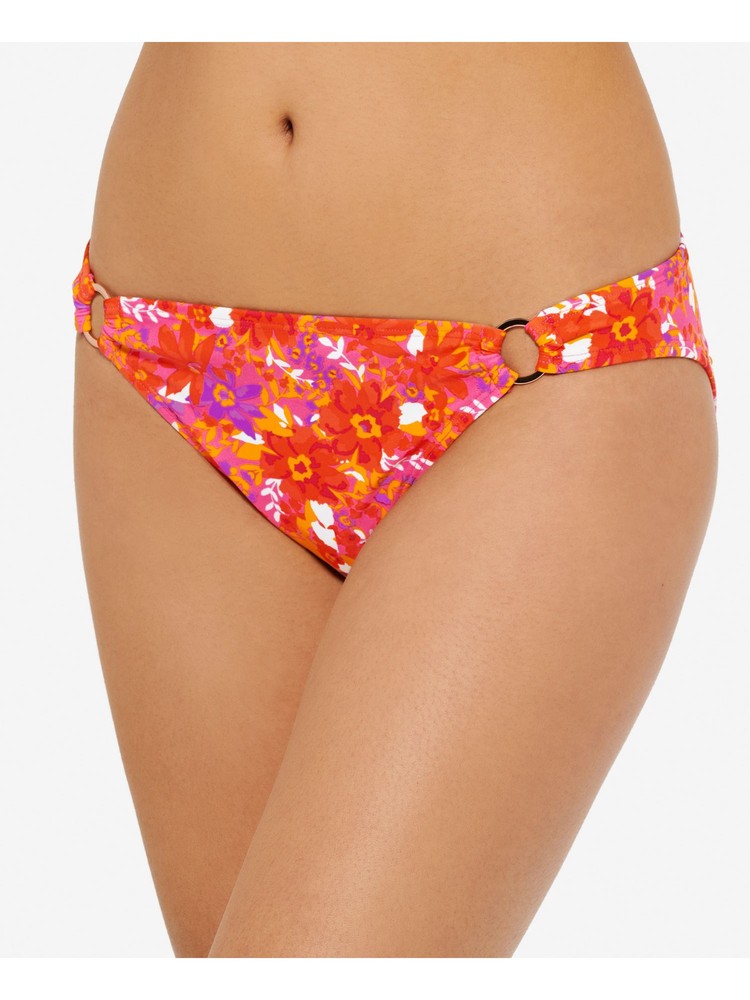 Bold Orange Ring Detail HULA HONEY Women's Hipster Swimsuit Bottom XS Floral Print