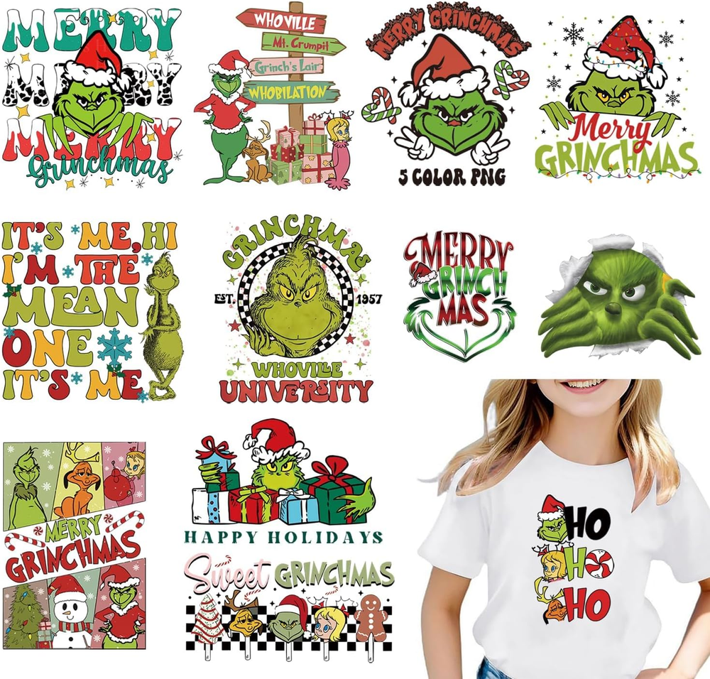 12 Christmas Iron-On Vinyl Patches for Festive Heat Transfer Decorations