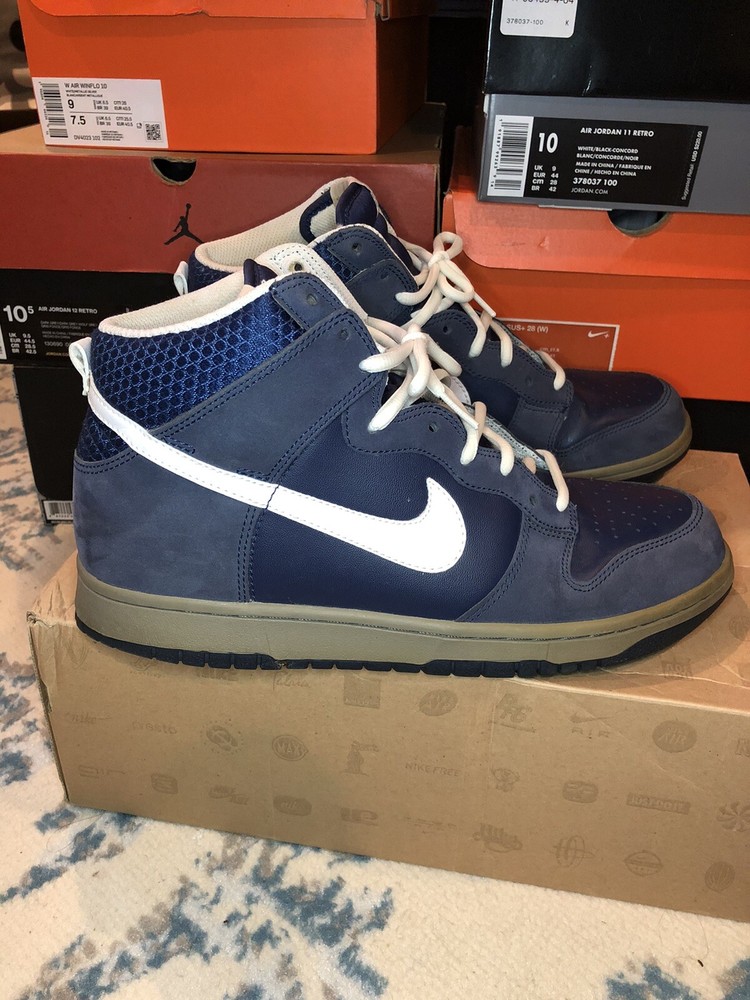 Nike Dunk High 2010 Midnight Navy White Gray Men's Size 9.5  317982-401 W/BOX