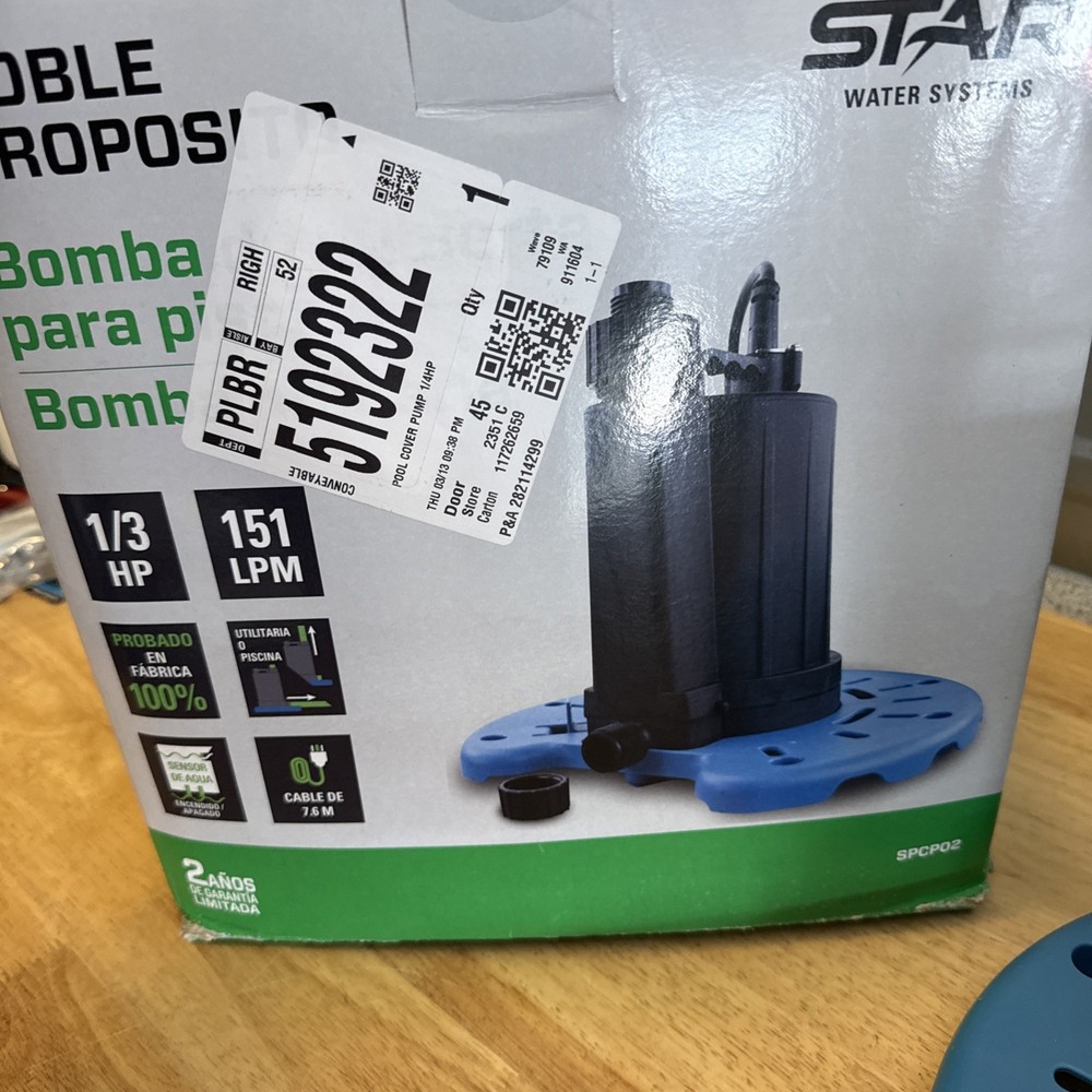 Star Water Systems SPCP02 Dual Purpose Pool Cover Utility Pump