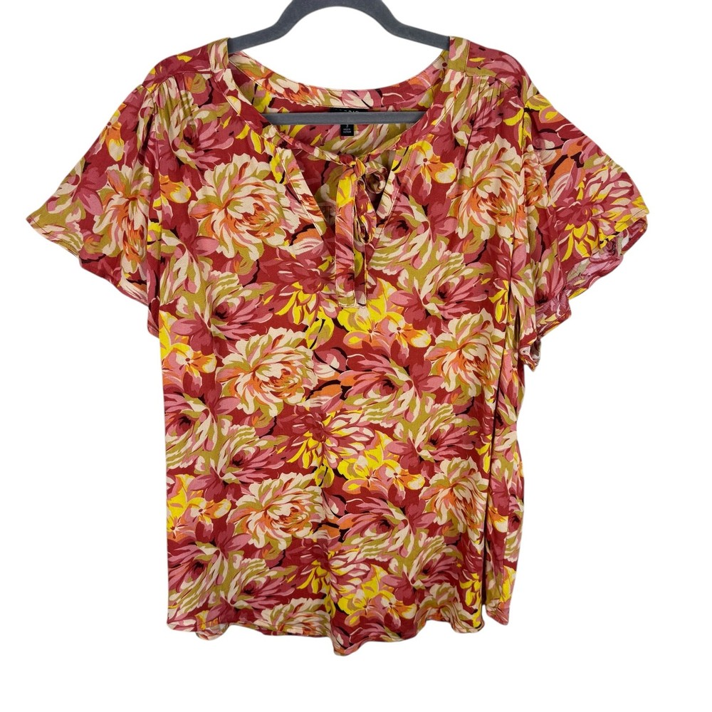 Torrid Colorful Floral Rayon Flutter Short Sleeve V-Neck Lightweight Blouse 3X