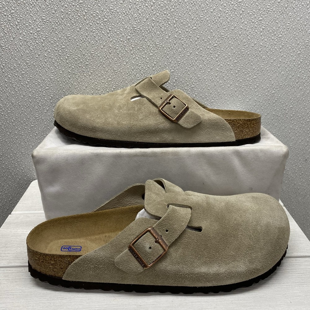 Birkenstock Mens Size US 12 EU 45 Boston BS Soft Footbed Clog Taupe Suede Narrow
