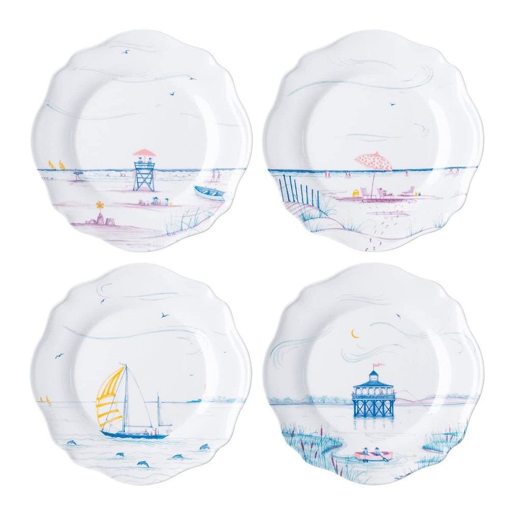 Country Estate Melamine Salad Plates Set of 4 - Seaside - White Melamine - Un...