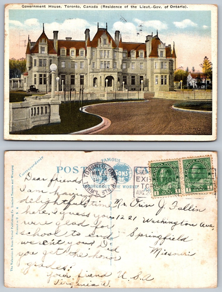 Government House Toronto Canada Residence Postcard