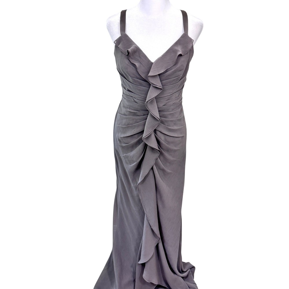 Vera Wang White Womens Bridesmaid Formal Maxi Dress Size 6 Ruffle Charcoal