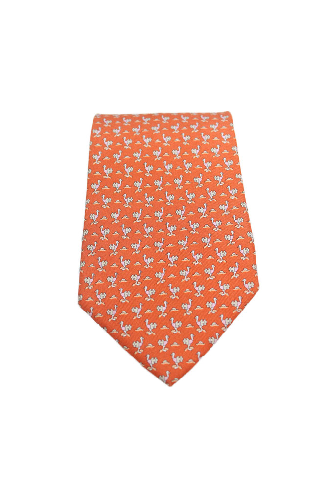 Salvatore Ferragamo Mens Silk Novelty Print Necktie Orange Multi ColoredFree Shipping in US $100+ Orders | $6.95 Orders Below