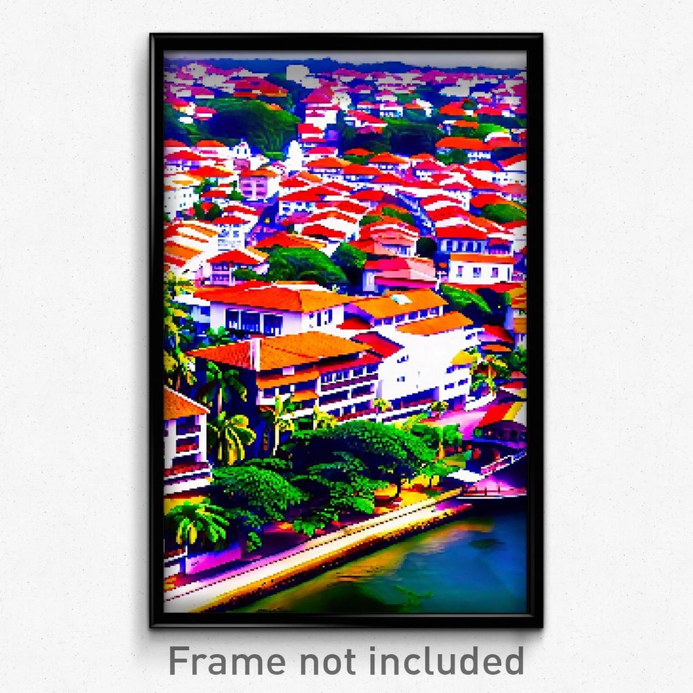 Pixel Art Poster - Quaint Brazilian City (8 Bit Psychedelic Video Game Print)