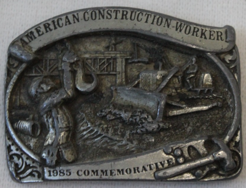 Vintage 1984 Arroyo Grande Co. Belt Buckle Silver American Construction Worker