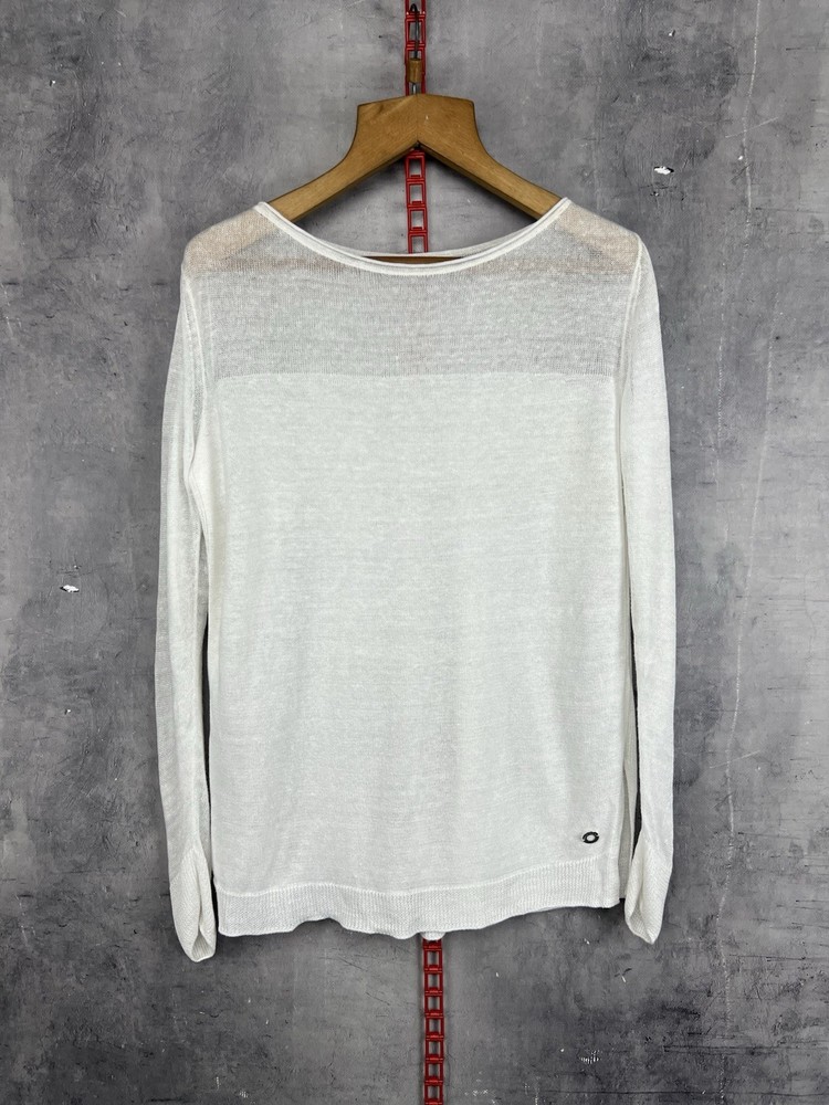 LORO PIANA Luxury White Lino Semi Sheer Blouse Pullover Light top Size M