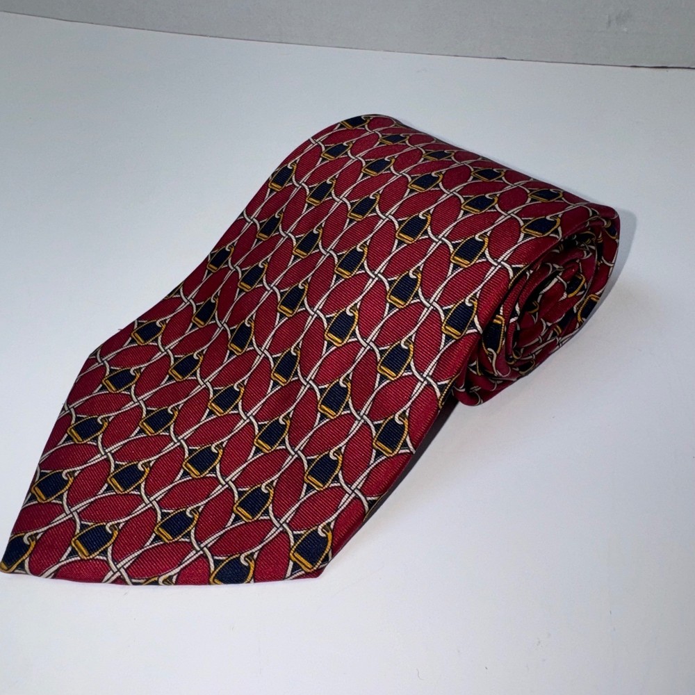 Paolo Gucci Necktie Mens OS Burgundy Silk Equestrian Stirrup Made In Italy 60in