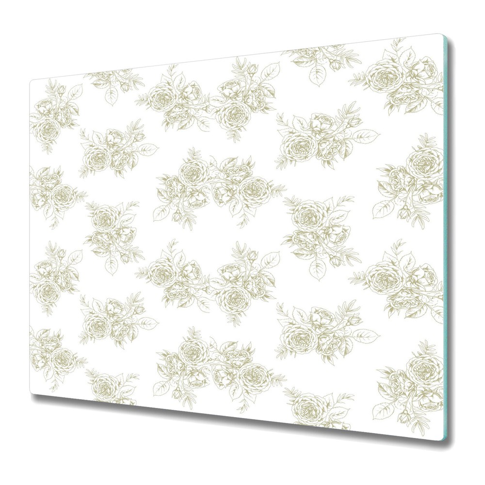 Glass Kitchen Chopping Board French floral style golden and white 60x52