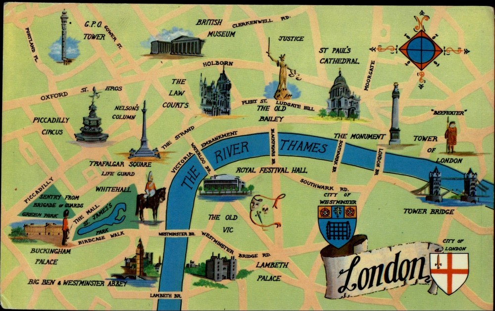London England Pictorial Map vintage postcard s943