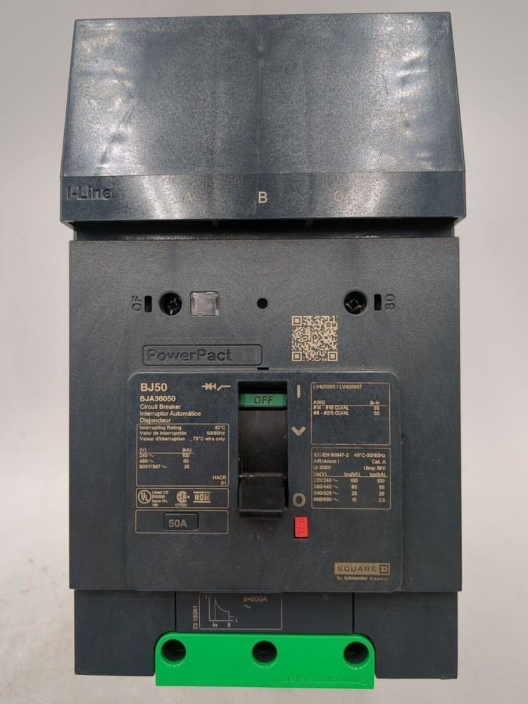 Square D BJA36050 I-Line Circuit Breaker 50A 3P 600V 3PH BJA 50 Amp 3 Pole New