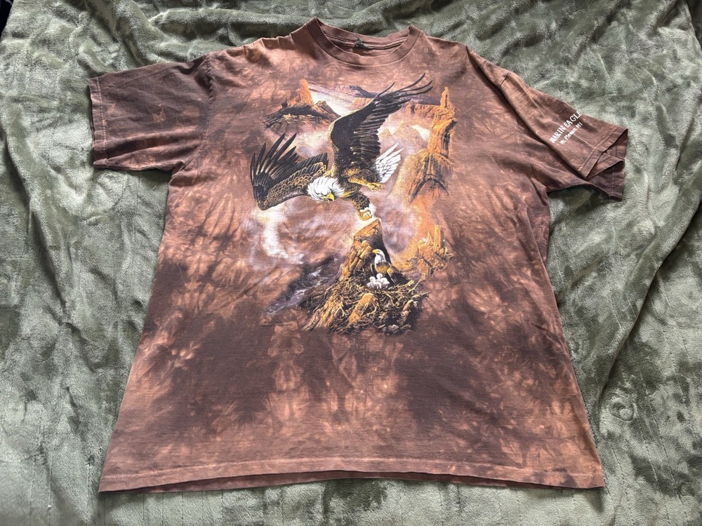 The Mountain Shirt Mens 2XL Brown Tie Dye Bald Eagle Nest Soaring Vintage 90s