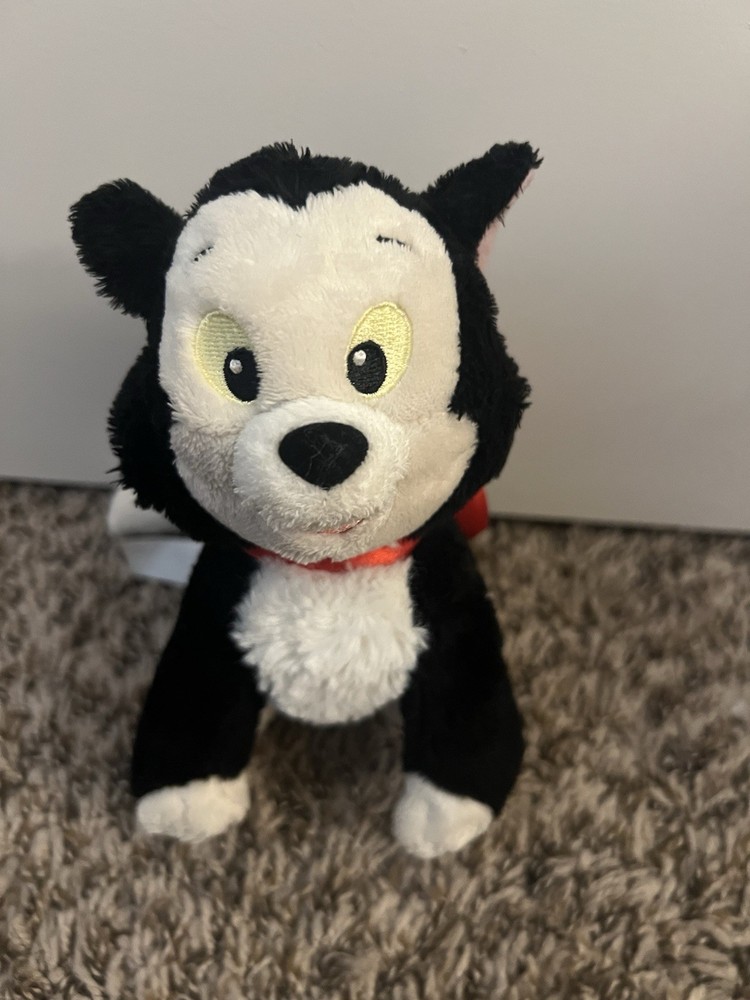 Disney Parks 7” FIGARO Plush Stuffed Animal Cat, Black and White W/ Red Bow