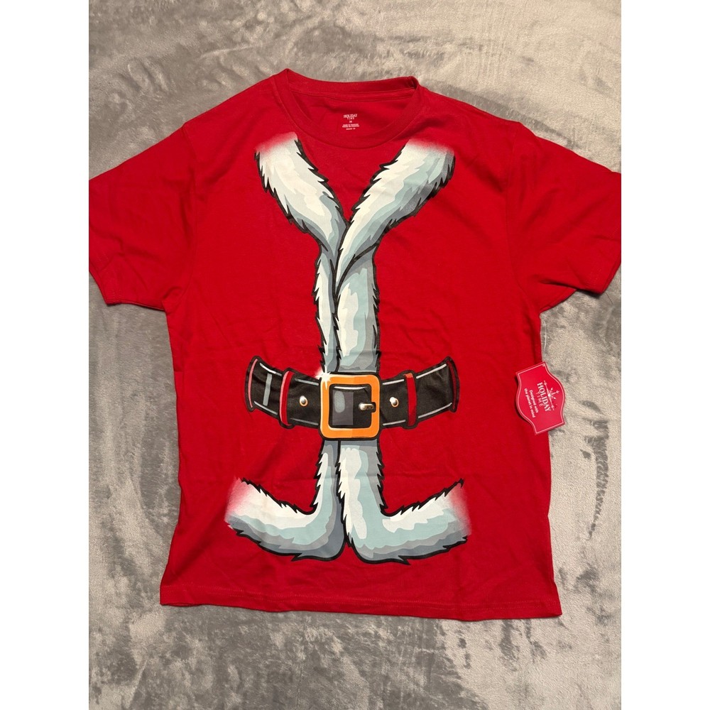 Holiday Time T-Shirt Mens M Red Santa Suit Graphic Short Sleeve Christmas