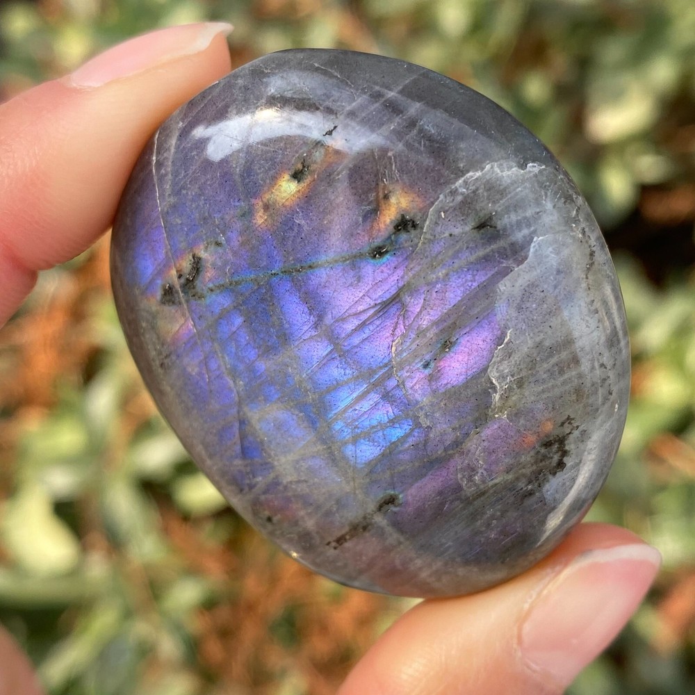 64g Natural Flashy Purple Labradorite Palm Crystal Quartz Healing Reiki