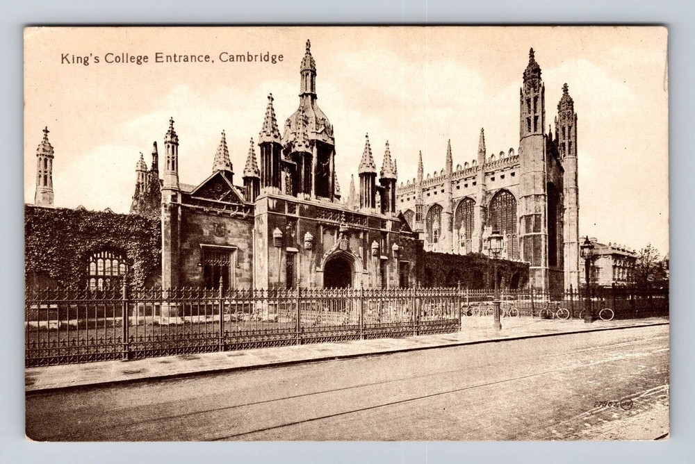 Cambridge England, King's College Entrance, Antique, Vintage Souvenir Postcard